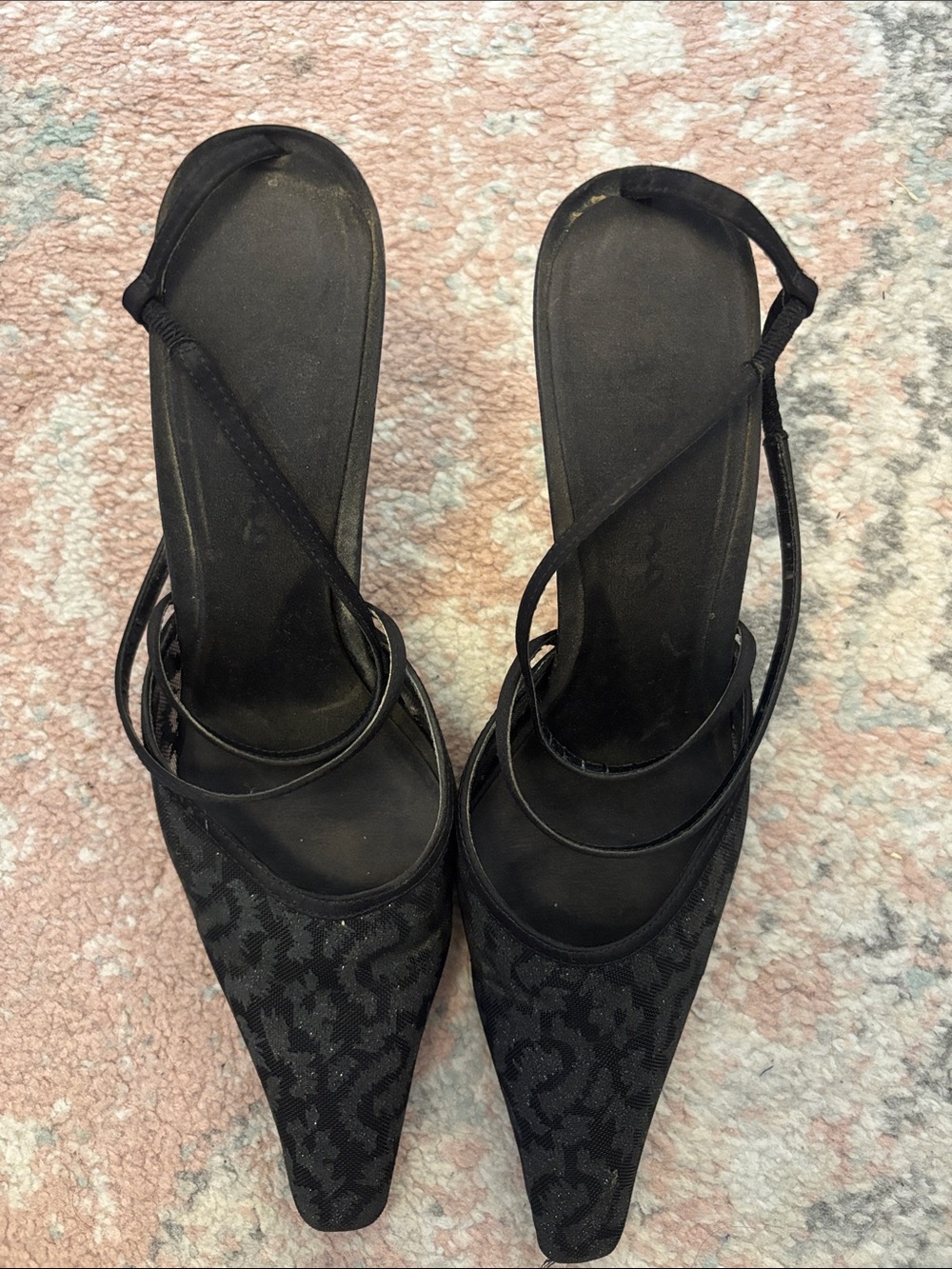 Nina Black Pointed Toe Strappy Slingback Heels